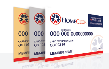 HomeClub membership cards showing the club code, expiration date, and member name