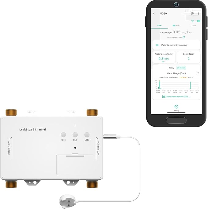 YoLink LeakStop 2 Channel automatic shutoff device with its companion app