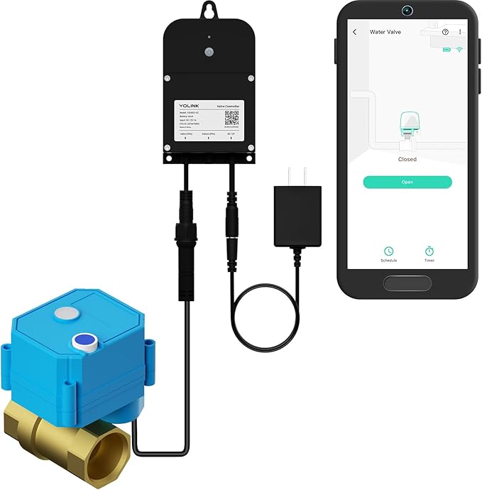 YoLink Valve Controller 2 with in-line brass motorized ball valve